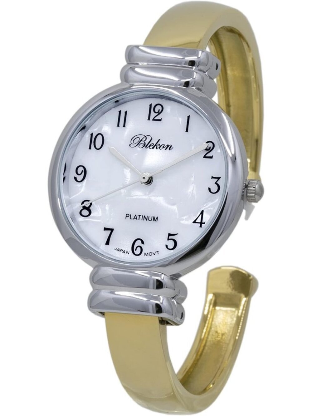 Women's Silver Gold Pearl Cuff Bracelet Quartz Movement Metal hinged Watch